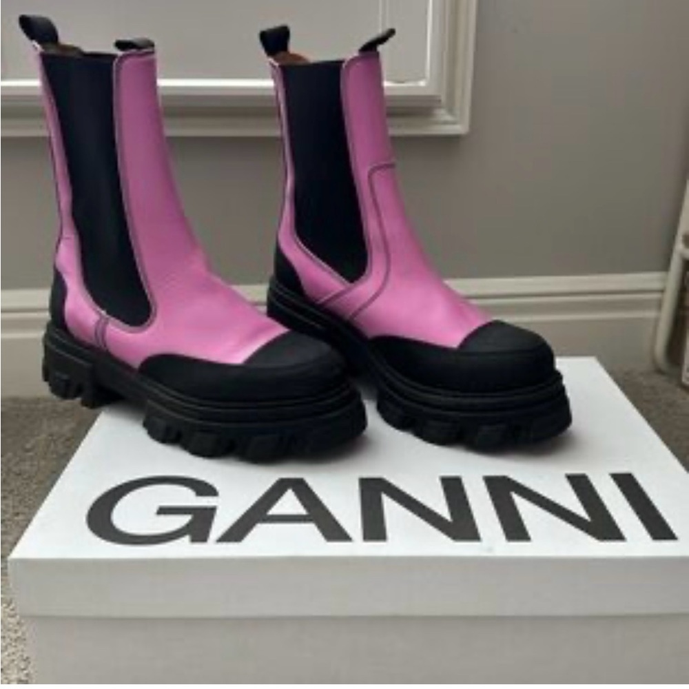 Ganni Women's Pink and Black Boots